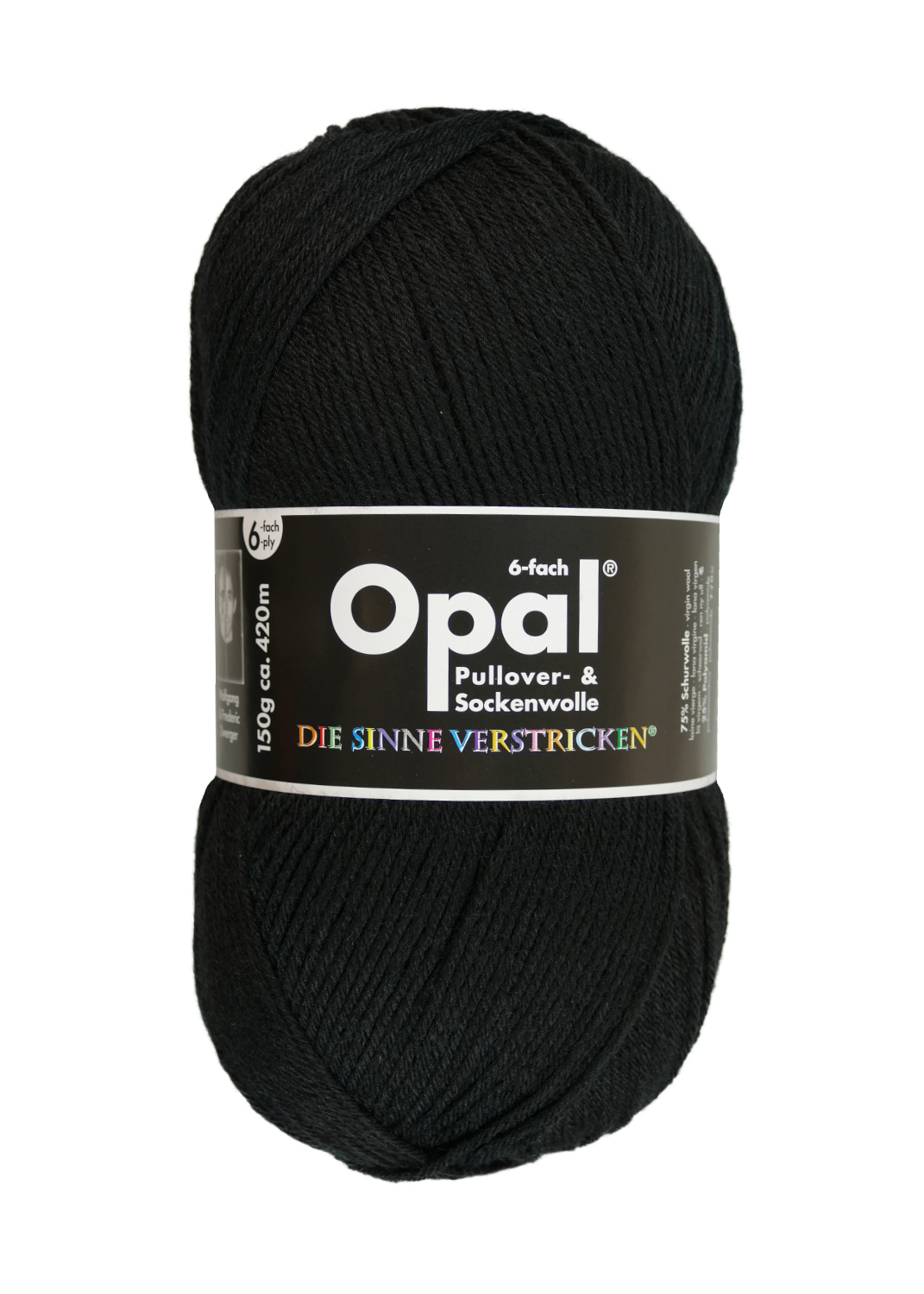 Sockenwolle Uni - 6-fach 150 g von OPAL 5306 - tiefschwarz