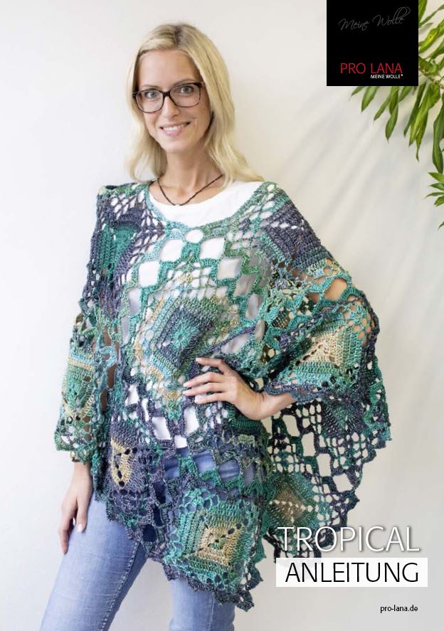 Häkelponcho Grannys | Wollpaket mit Tropical Color | Häkeln