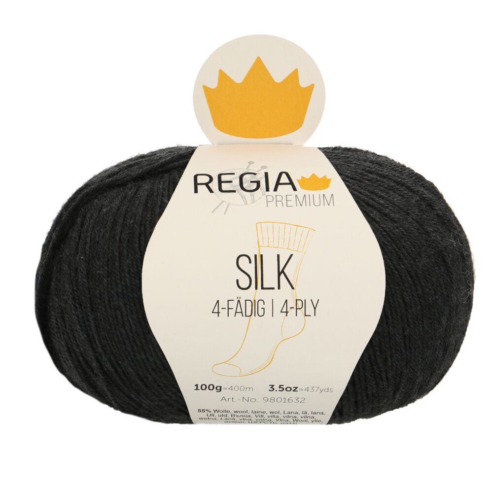 Premium Silk Uni 4-fach Sockenwolle 100 g von Regia 00099 schwarz