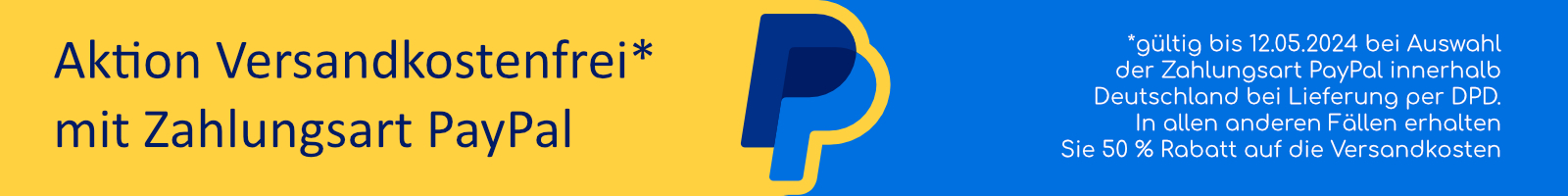 Aktion Versandkostenfrei mit Paypal im Mai 2024