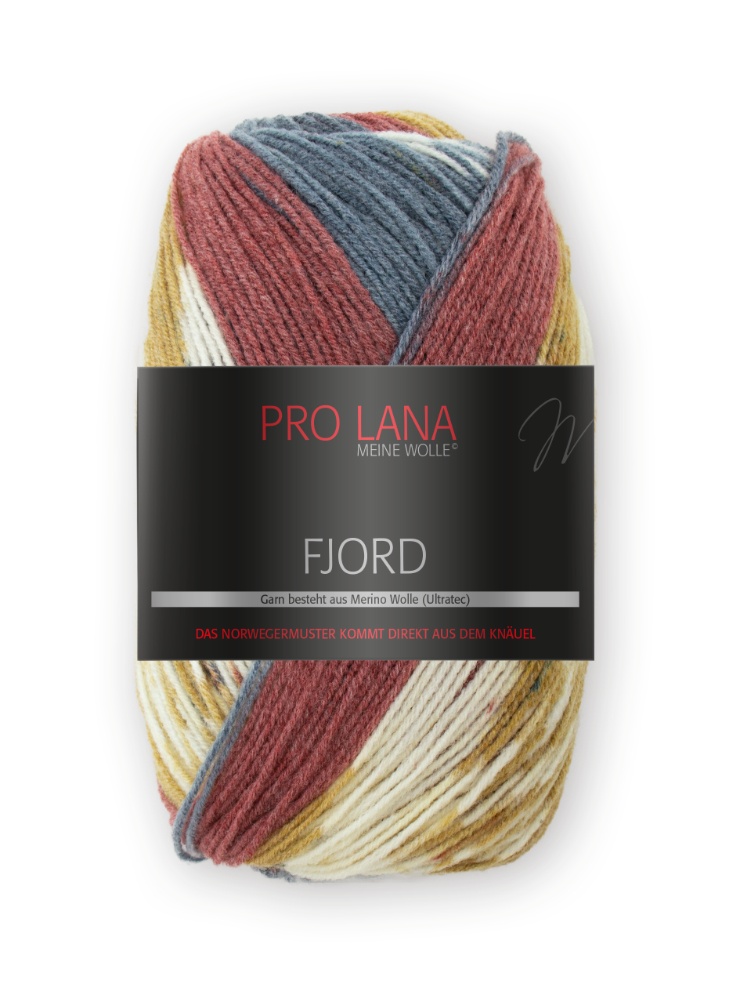 Fjord von Pro Lana 0093 - oxidrot/senf/jeans/weiß