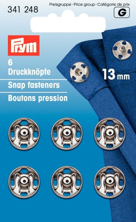 Druckknöpfe zum Annähen silberfarbig von Prym Ø 13 mm, 6 Sück