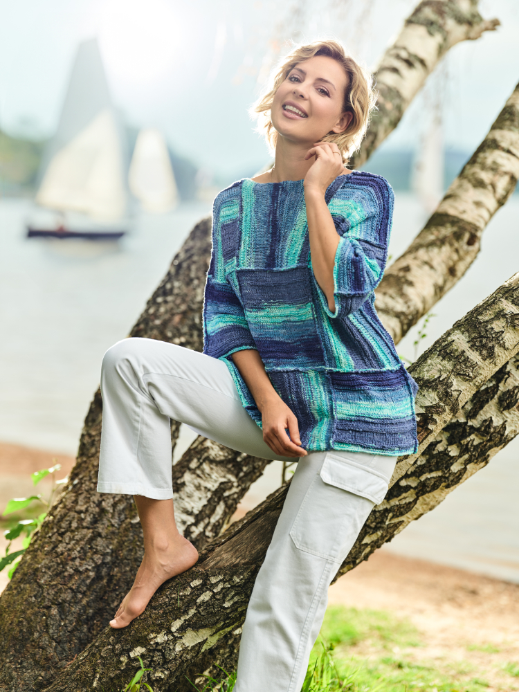 Patchwork-Pullover mit U-Boot Ausschnitt | Anleitung als PDF | Stricken | Pro Lana