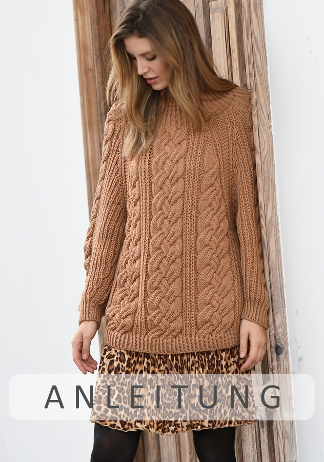 Raglanpullover mit Zöpfen | Einzelanleitung | Wolle Cora Linie 20  | Stricken | ONline