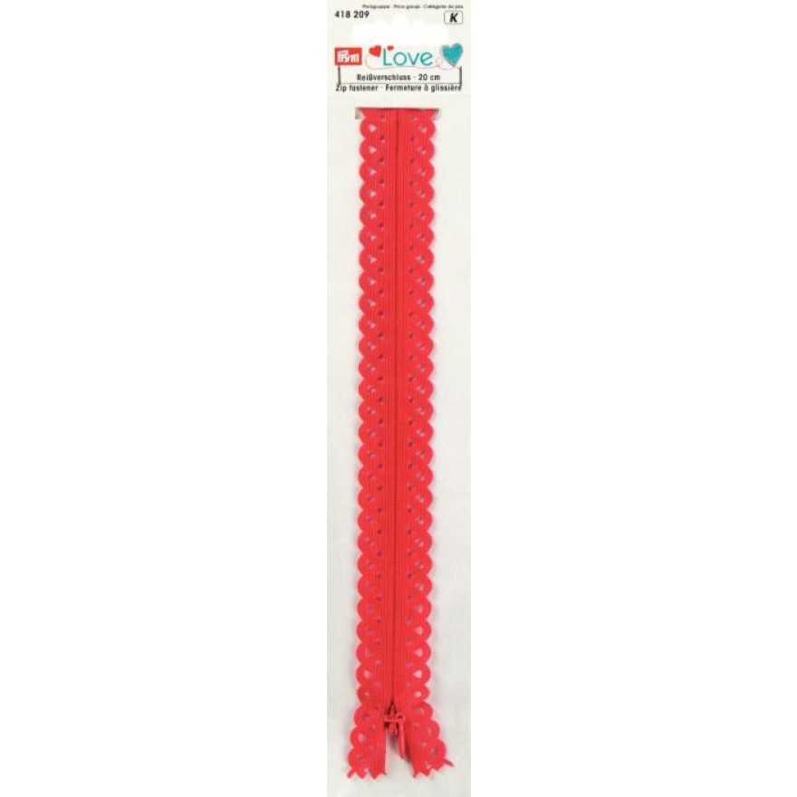 Reißverschluss Love deko 20 cm von prym 0209 - rot