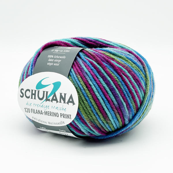 Filana-Merino 120 Print von Schulana 0101 - blau/beere/grün