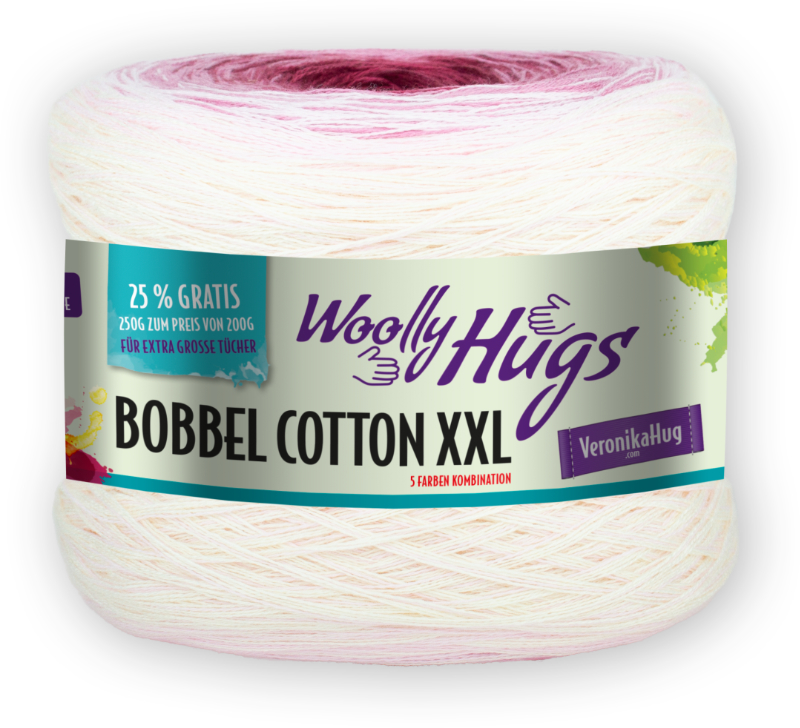 Bobbel Cotton XXL von Woolly Hugs 0607 - weiß / rose / bordeaux