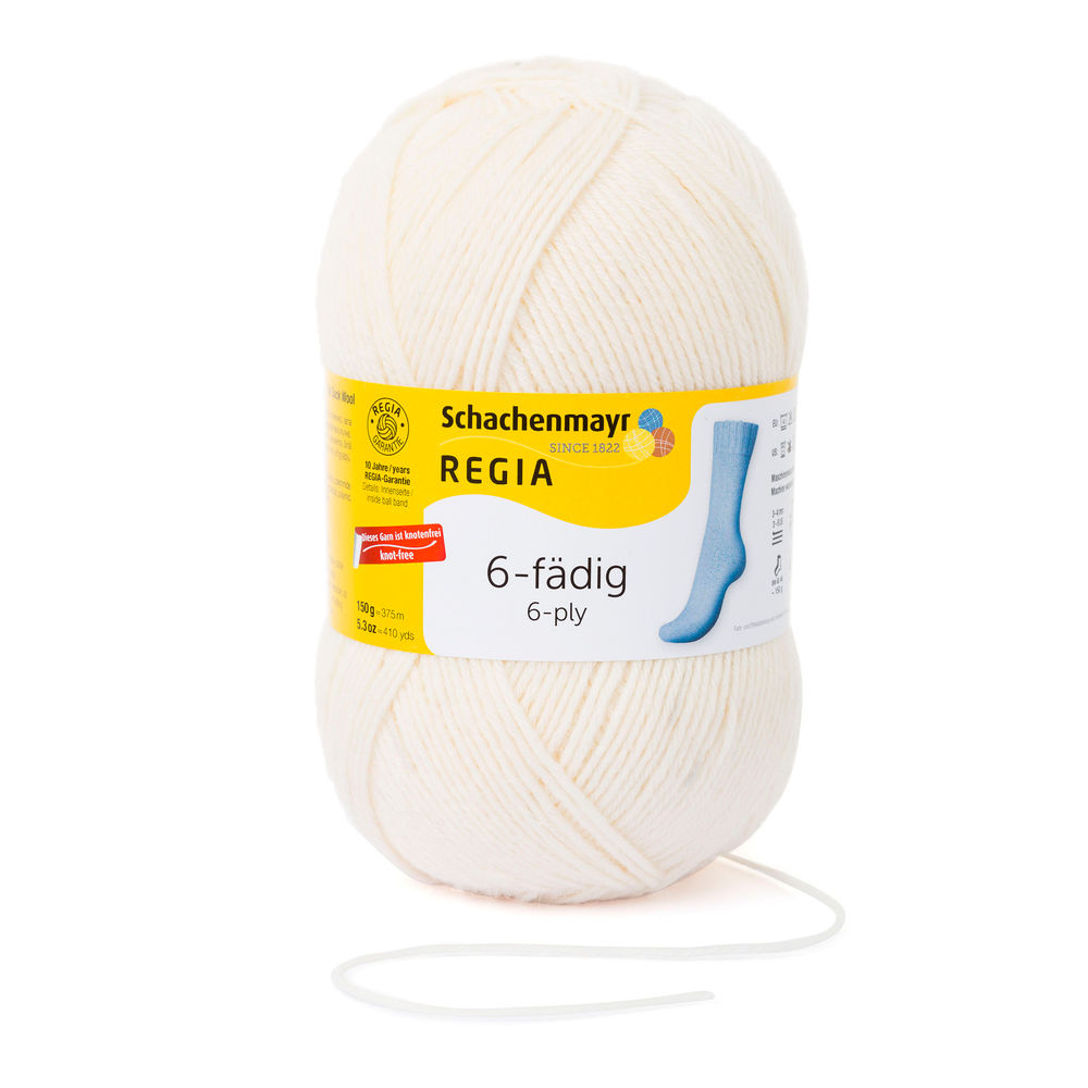 Sockenwolle Uni 6-fach 150 g von Regia 01992 natur
