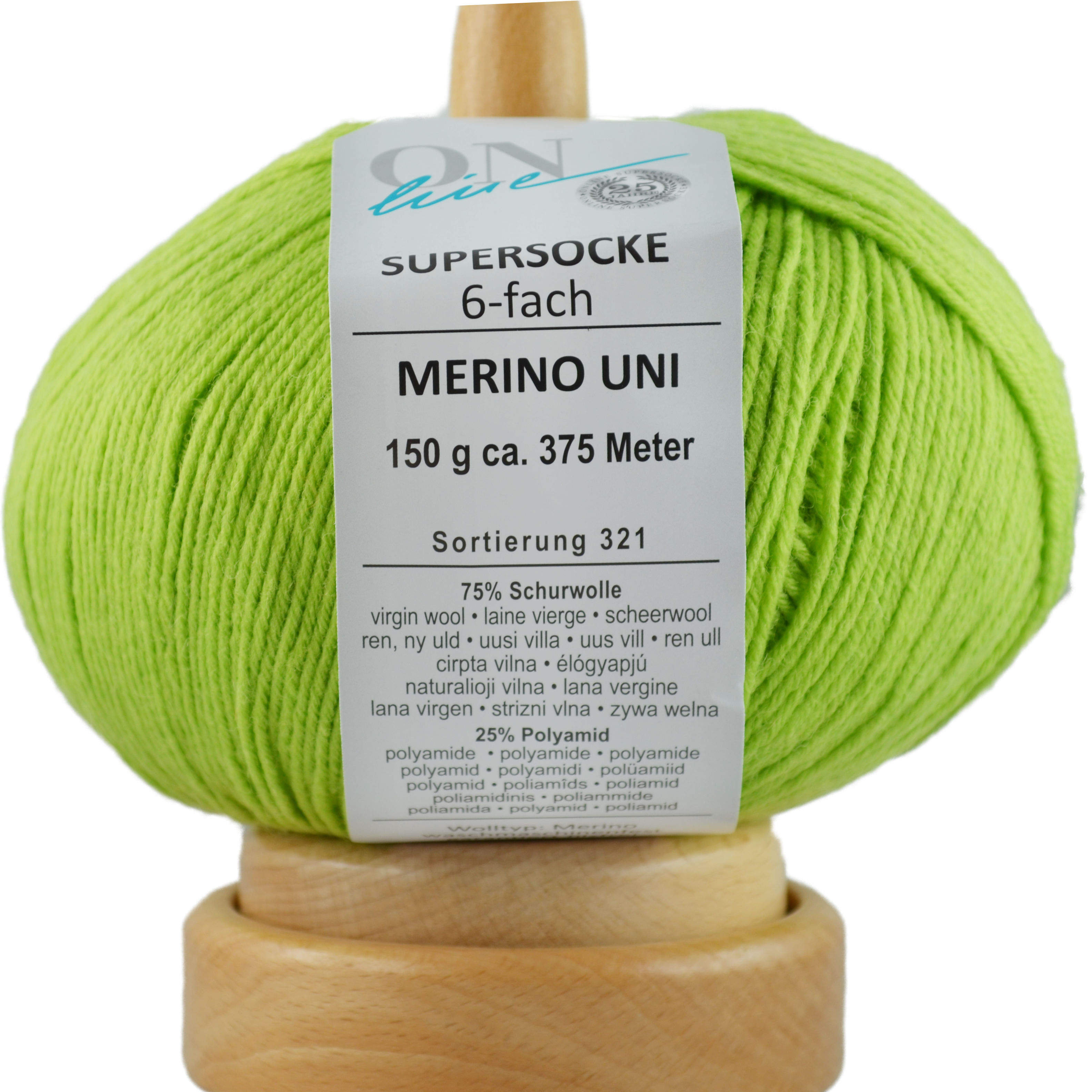 Supersocke 6-fach Merino Uni von ONline Sort. 321 - 5005 - giftgrün