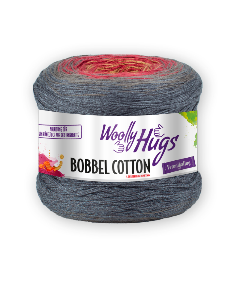 BOBBEL cotton 800m von Woolly Hugs 0054 - rot / gelb / grau