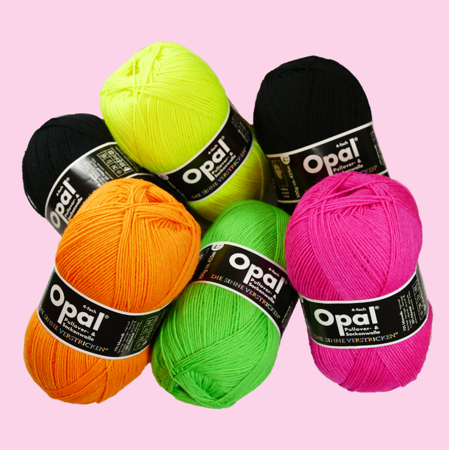 Neontastisch 600 g - OPAL uni - 4-fach Sockenwolle farblich sortiert