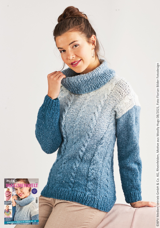 Rollkragenpullover Gletschersee | Anleitung aus Heft | Stricken