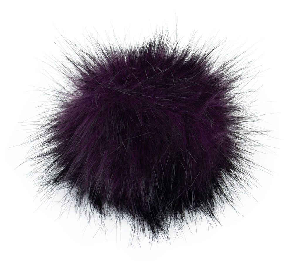 Fell Pompon mit Druckknopf purple