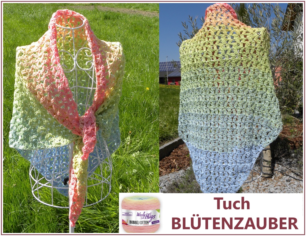 Tuch Blütenzauber | Einzelanleitung | Wolle BOBBEL cotton 800m  | Häkeln | Veronika Hug