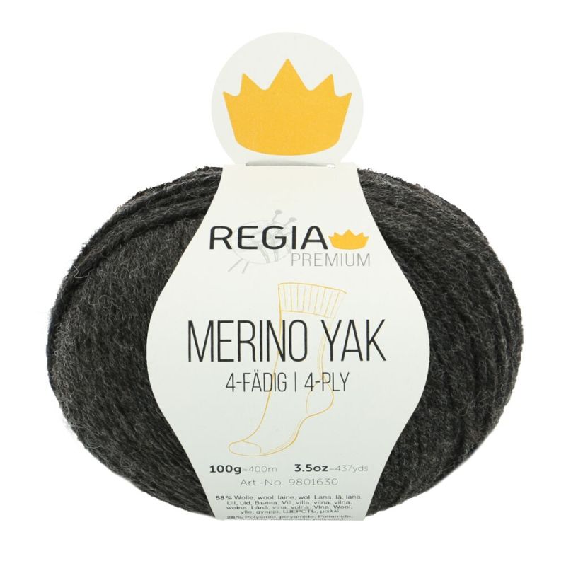 Premium Merino Yak Uni 4-fach Sockenwolle 100 g von Regia 7512 anthrazit meliert
