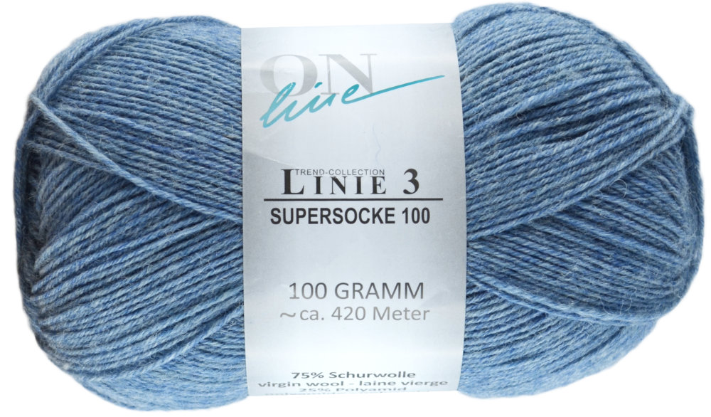 Supersocke 100 Linie 3 Uni 4-fach von ONline 0109 - jeans melange