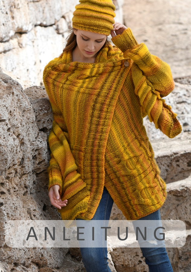 Quergestrickte Wickeljacke | Wollpaket mit Fano Linie 359 | Stricken