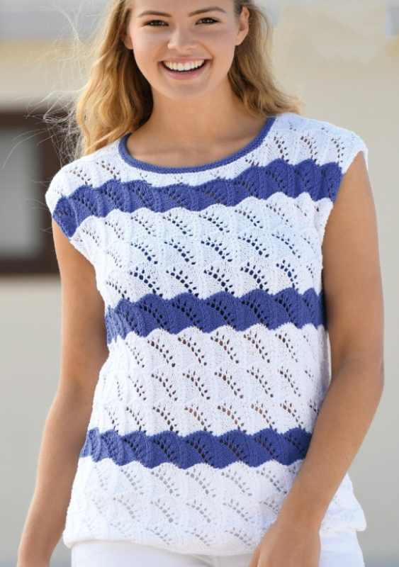 Gestreiftes Shirt im Ajourmuster | Einzelanleitung | Wolle Cotone Stretch Linie 18  | Stricken | ONline
