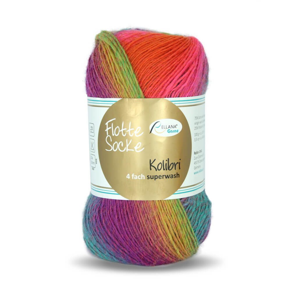 Flotte Socke Kolibri 4-fach 6214 - aqua-orange-pink-senf Flotte Socke Kolibri 4-fach 6214 - aqua-orange-pink-senf