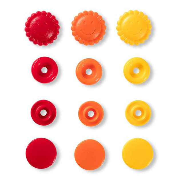 Nähfrei-Druckknöpfe Color Snaps Motive farbig sortiert von Prym gelb / mandarine / rot