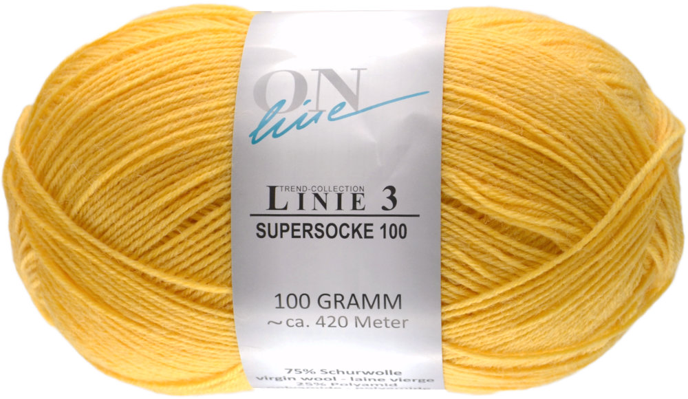 Supersocke 100 4-fach Uni, ONline Linie 3 0041 - gelb