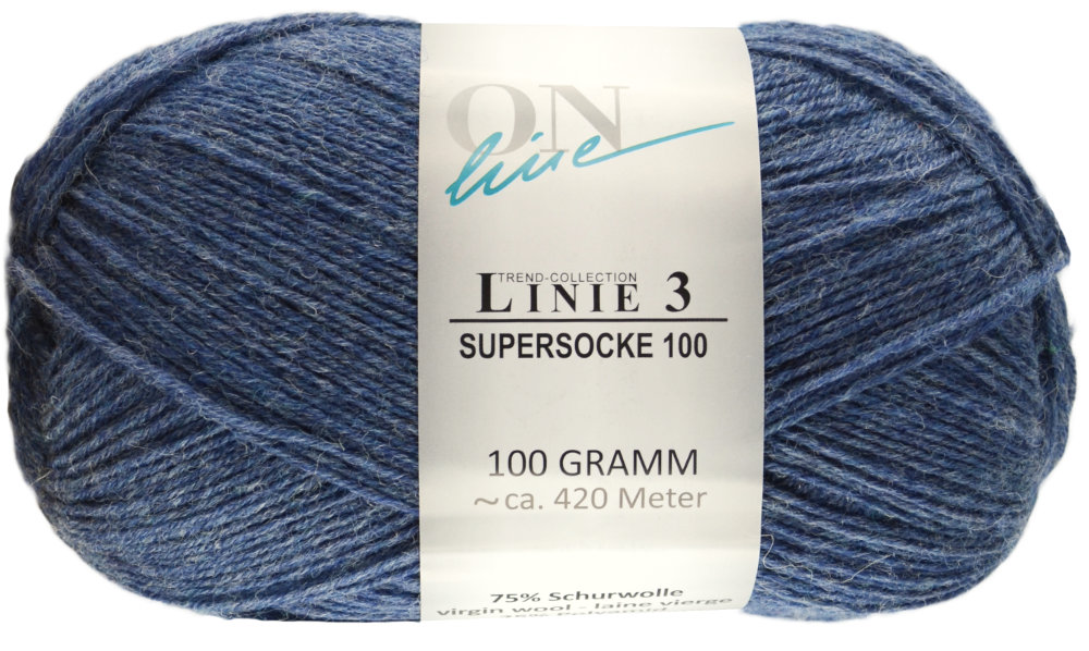 Supersocke 100 Linie 3 Uni 4-fach von ONline 0111 - blau melange