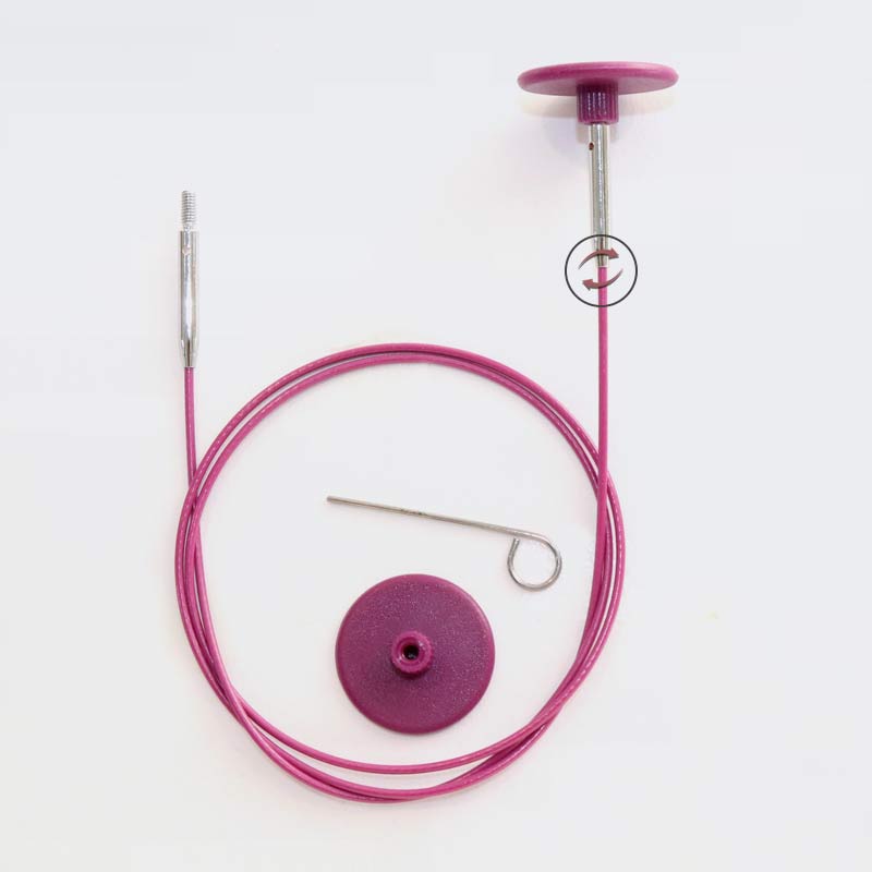 Seil und Endkappen für Nadelspitzen von knit pro 126cm für 150cm/60'' Rundstricknadel lila, 360° drehbar