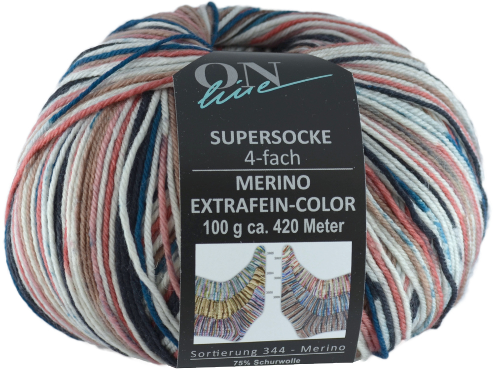 Supersocke 100 Merino Color, 4-fach von ONline Sort. 344 - 2889