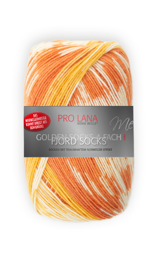 Fjord Socks - 4-fach Sockenwolle von Pro Lana 0182 - orange / mais / weiß
