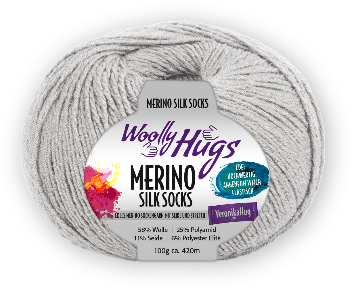 Merino Silk Socks Stretch, 4-fach von Woolly Hugs 0291 - hellgrau