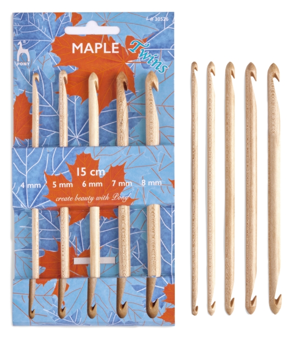 Tunesische Häkelnadeln Set Maple doppelseitig, 4,00 - 8,00 mm von pony