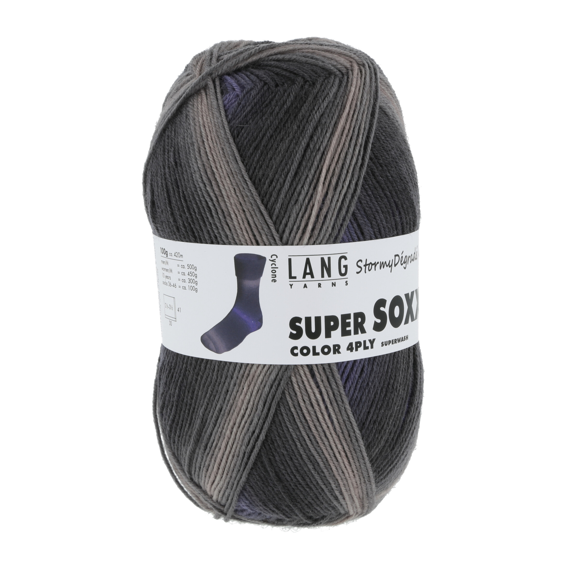 Super Soxx 4-fach von Lang Yarns Stormy Degrade - 0333 - Cyclone