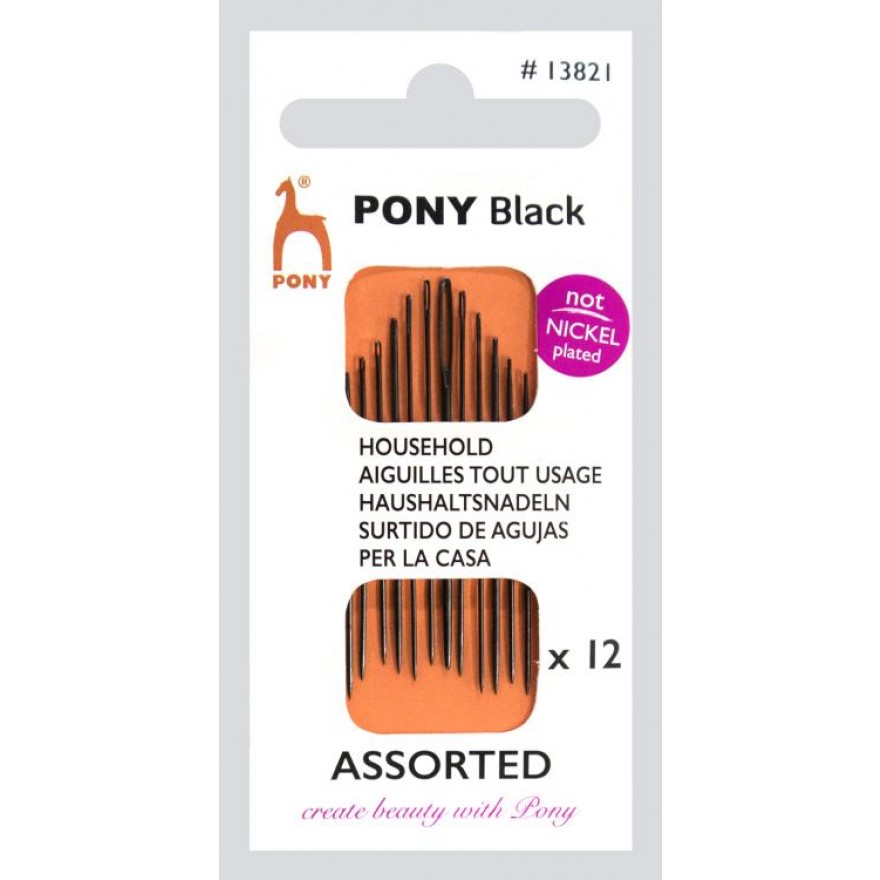 Pony Black Haushalts-Nähnadeln sortiert weißes Öhr 12 St