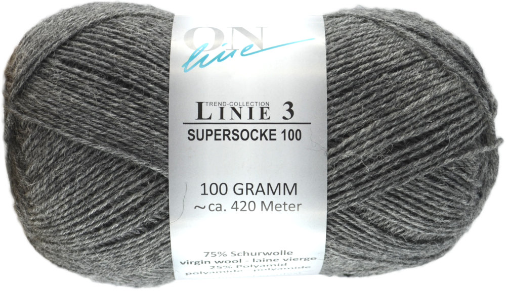 Supersocke 100 4-fach Uni, ONline Linie 3 0106 - grau melange