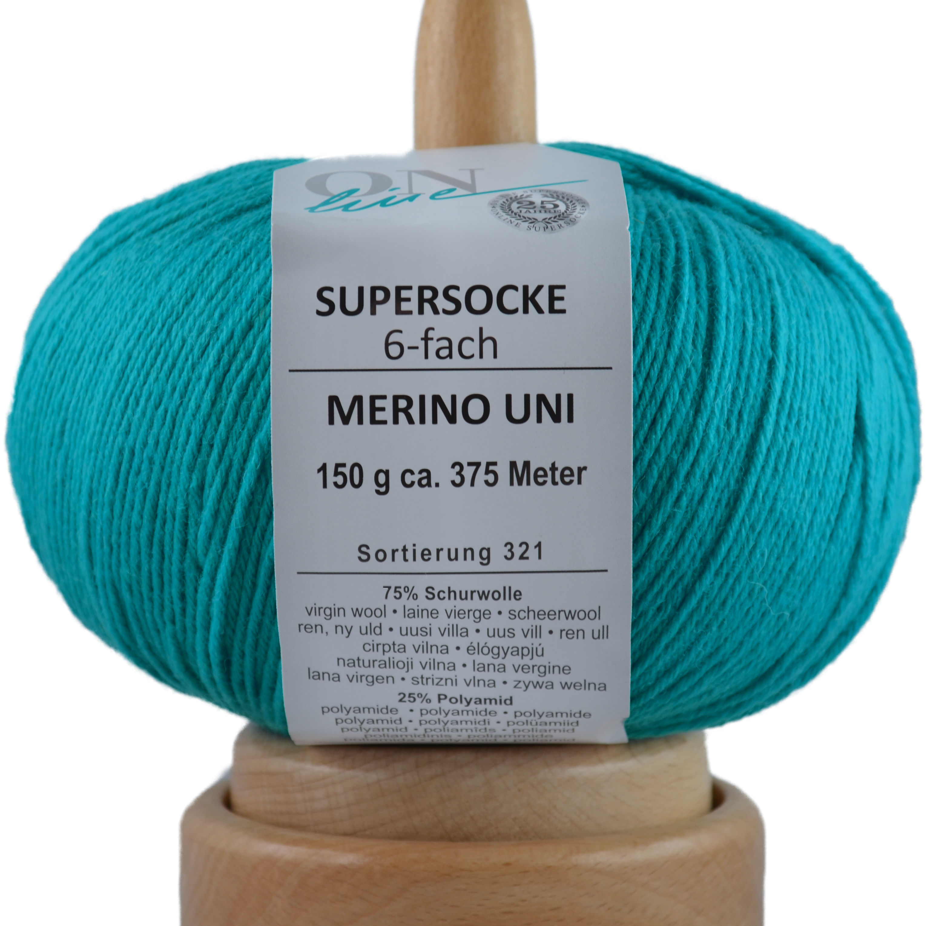 Supersocke 6-fach Merino Uni von ONline Sort. 321 - 5004 - türkis