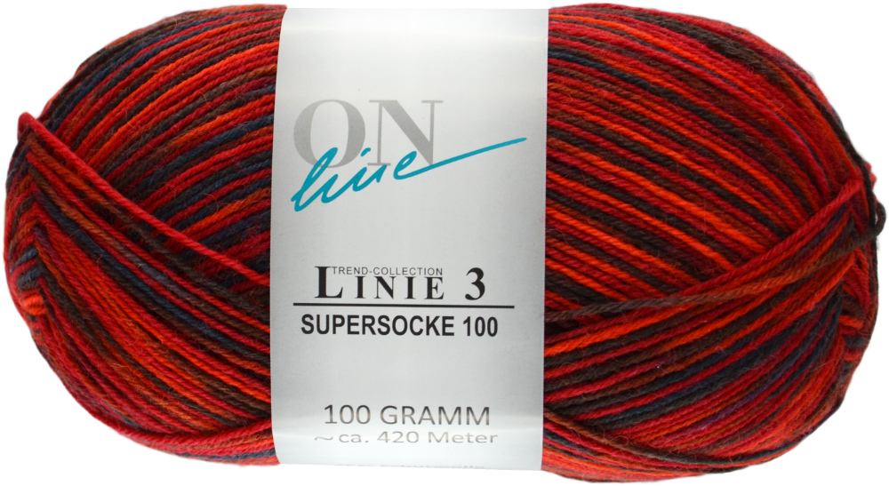 Supersocke 100 Linie 3 Color 4-fach - 0729 - rot/braun von ONline