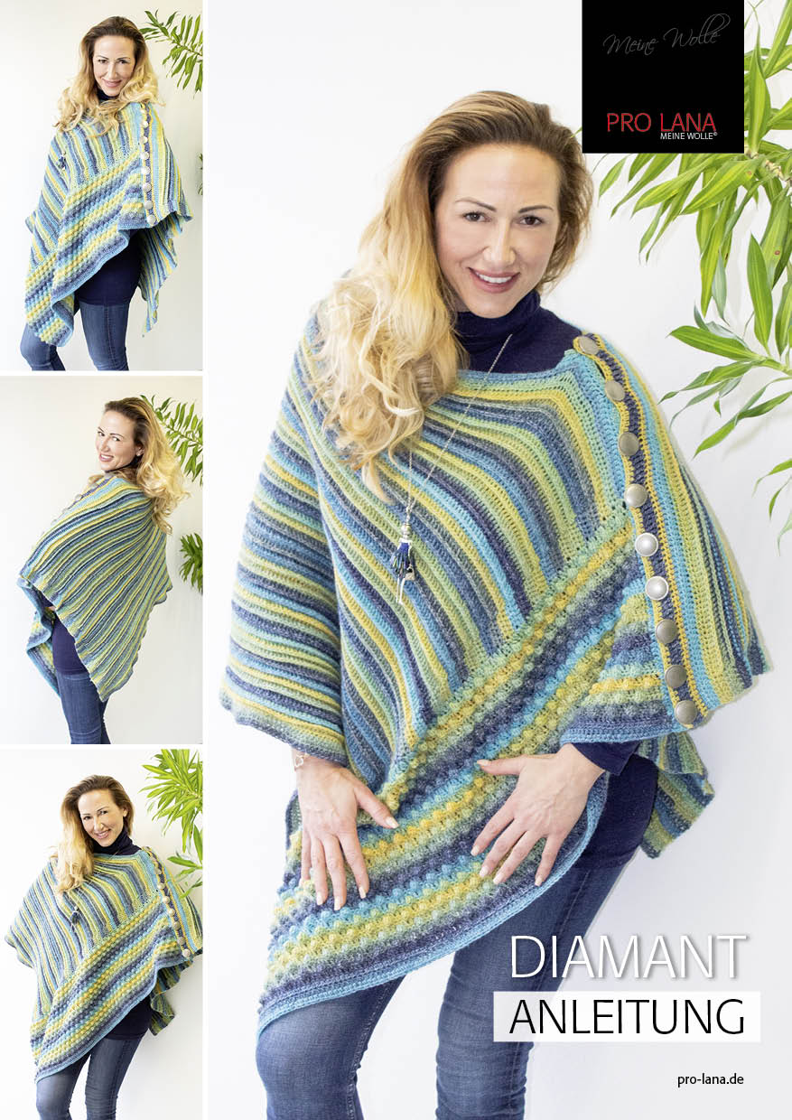 Poncho Pon Shawl | Wollpaket mit Diamant | Häkeln