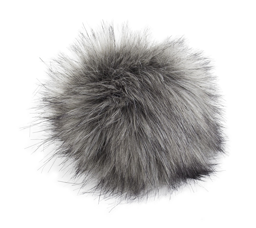 Fell Pompon XXXL mit Druckknopf grey mix black