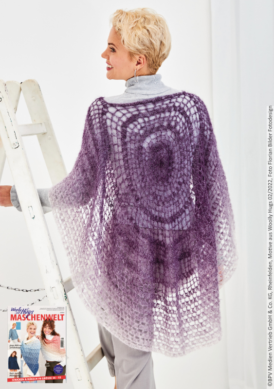 Poncho Berry - Lady | Wollpaket mit Lace | Häkeln