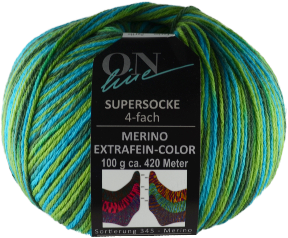 Supersocke 100 Merino Color, 4-fach von ONline Sort. 345 - 2892 - grün/türkis
