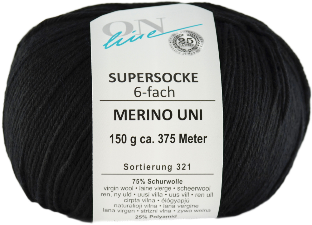 Supersocke 6-fach Merino Uni von ONline Sort. 321 - 5010 - schwarz