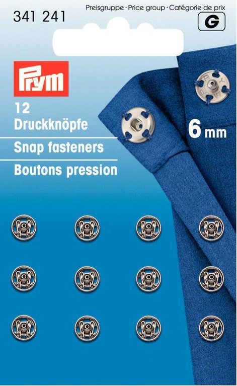 Druckknöpfe zum Annähen silberfarbig von Prym Ø 6 mm, 12 Sück