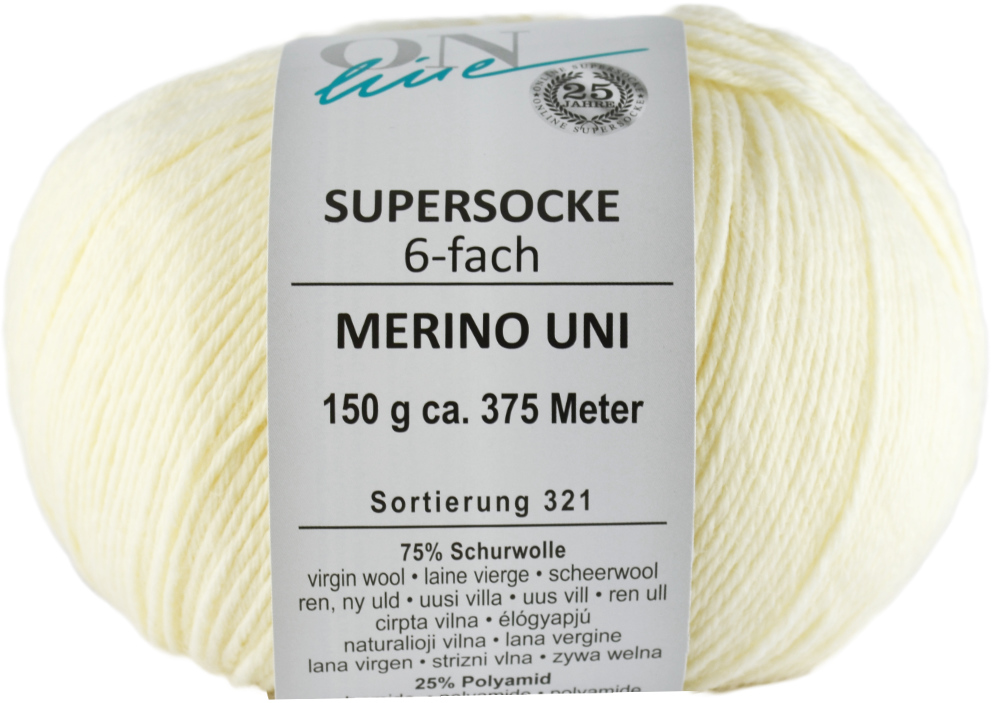 Supersocke 6-fach Merino Uni von ONline Sort. 321 - 5023 - wollweiß