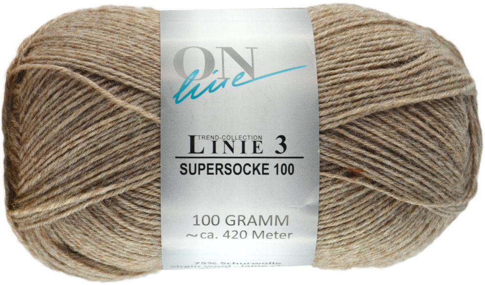 Supersocke 100 4-fach Uni, ONline Linie 3 0103 - beige melange