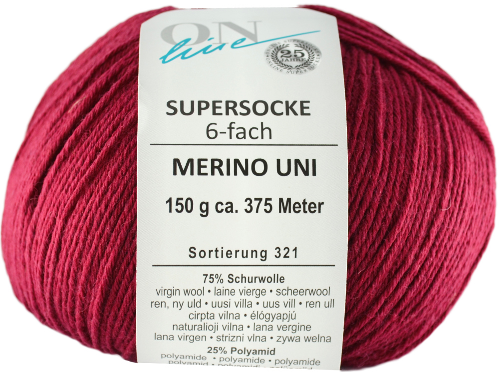 Supersocke 6-fach Merino Uni von ONline Sort. 321 - 5016 - bordeaux