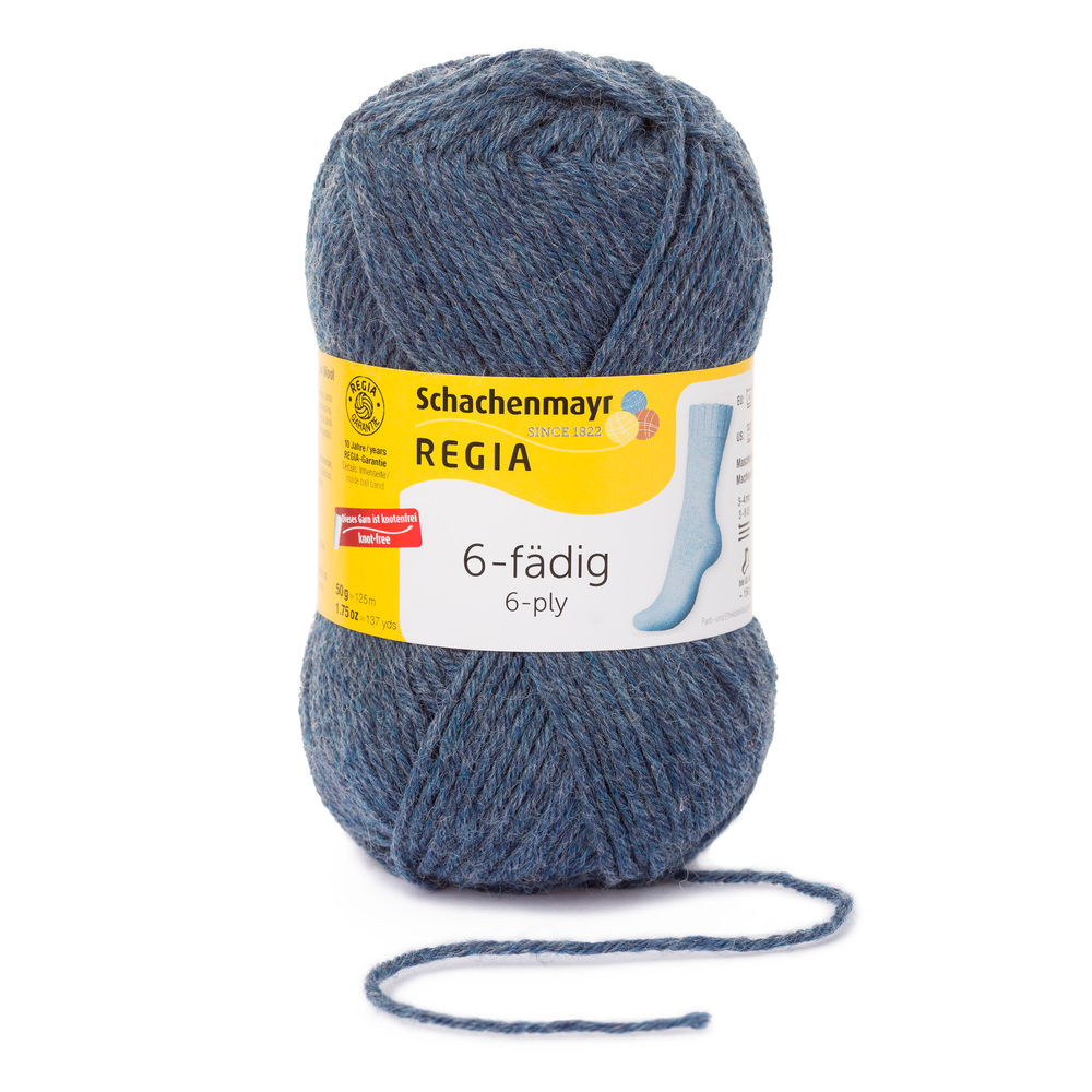 Sockenwolle Uni 6-fach 50 g von Regia 02137 jeans meliert