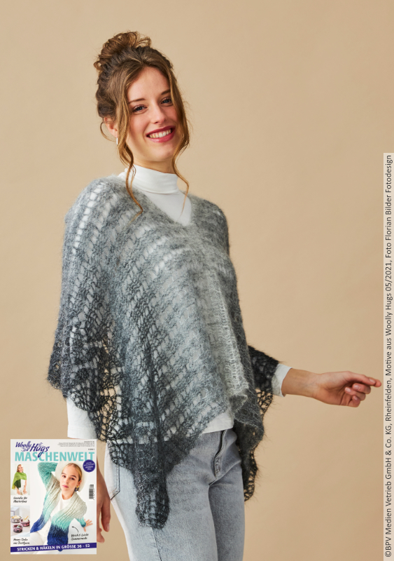 Poncho Dinner-Party | Wollpaket mit Lace | Häkeln