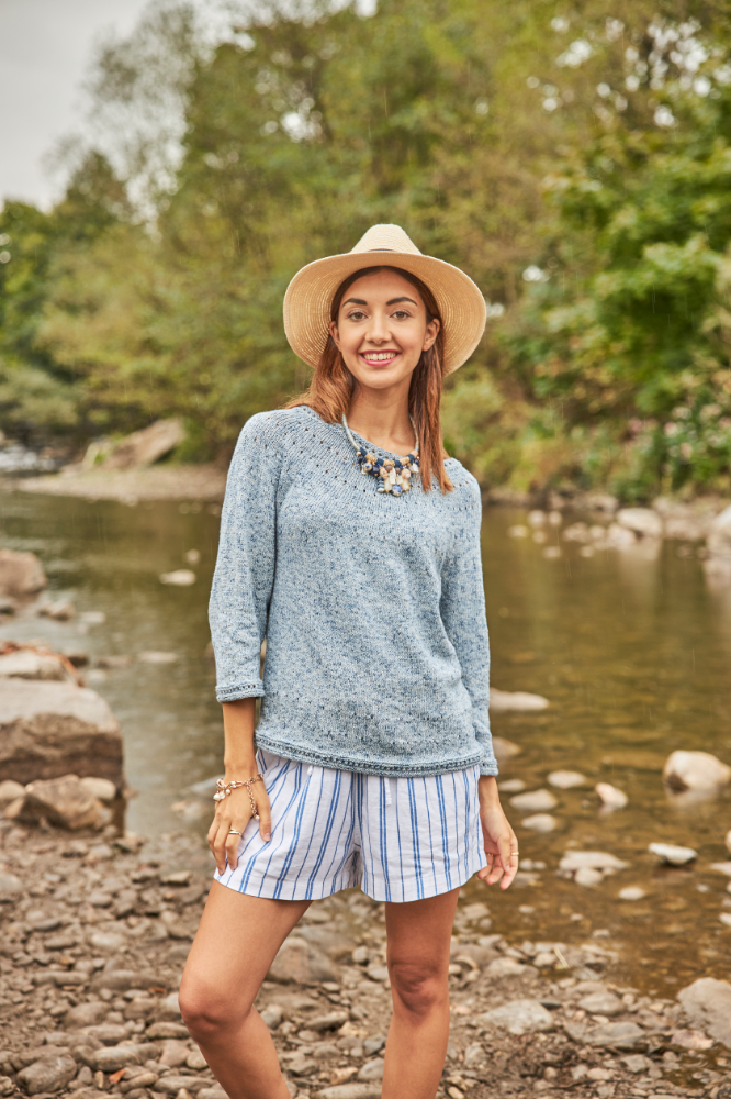 Pulli mit Lochmuster-Rundpasse | Wollpaket mit Viva Summer | Stricken