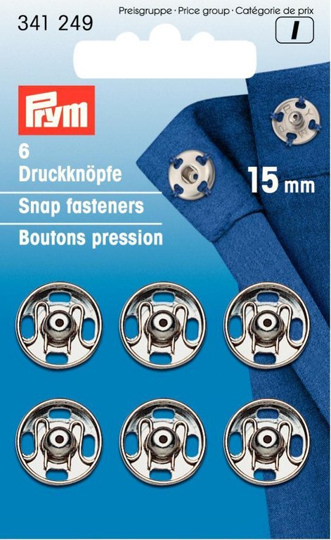 Druckknöpfe zum Annähen silberfarbig von Prym Ø 15 mm, 6 Sück