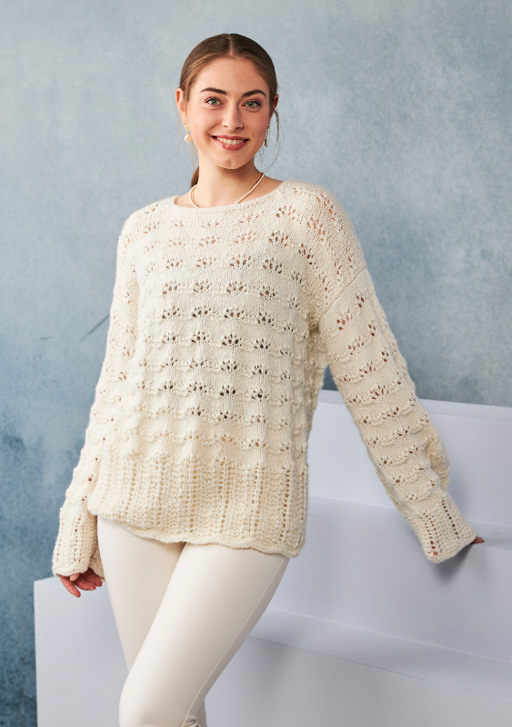 Pulli mit Wellenmuster in natur | Wollpaket mit Alpaka deluxe | Stricken